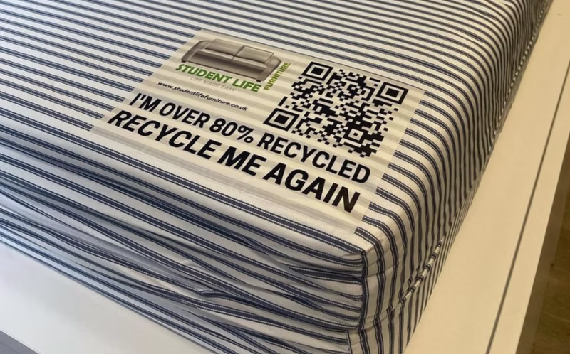 Eco Mattress recycled label and QR code